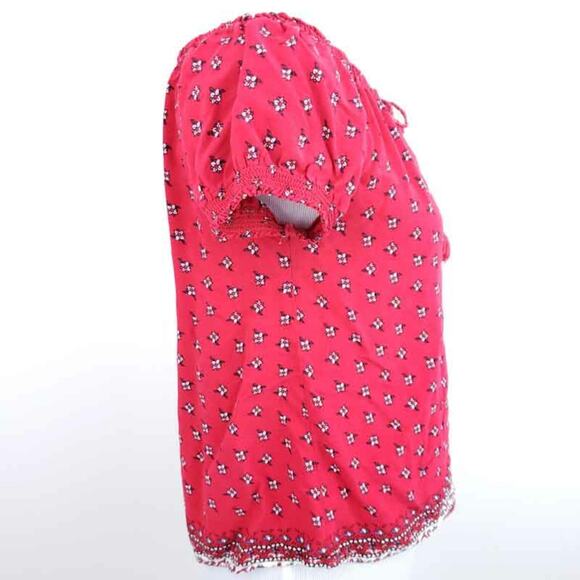 Forever 21 Peasant Blouse Front Tie Floral Red Blue Short Sleeve Summer Top Boho - Picture 6 of 10